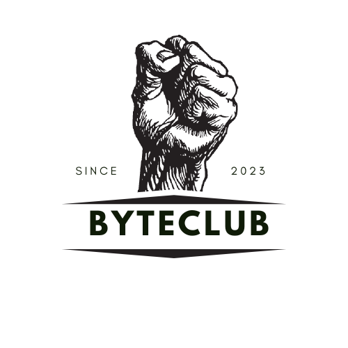 The Logo for ByteClub, a fist with writing saying ByteClub